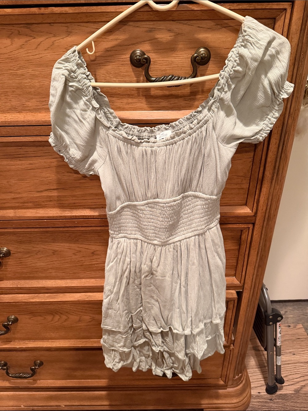 Hollister Sage Green Smocked Waist Off-Shoulder Dress